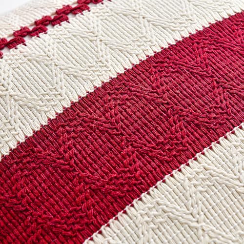 Fancy Homi Set of 1 Boho Red Decorative Throw Pillow Cover 16x16 Inch for Couch Bed Sofa, Aesthetic Modern Organic Farmhouse Home Decor, Soft Cotton Cute Accent Macrame Woven Cushion Case - color: Red, size: 16" x 16" (Pack of 1)