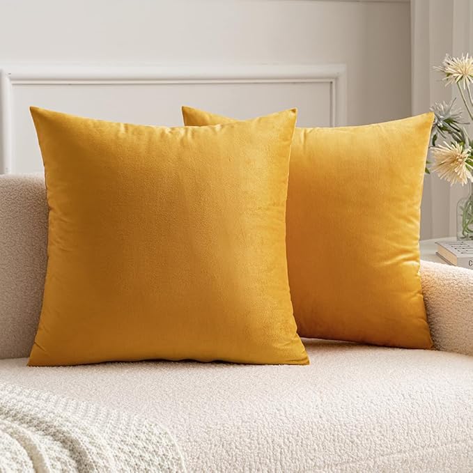 MIULEE Velvet Throw Pillow Covers 18x18 Inch, Pack of 2 - Gold, Soft Solid Decorative Pillow Covers Cushion Cases Modern Luxury Home Decor for Couch Sofa Bedroom Livingroom