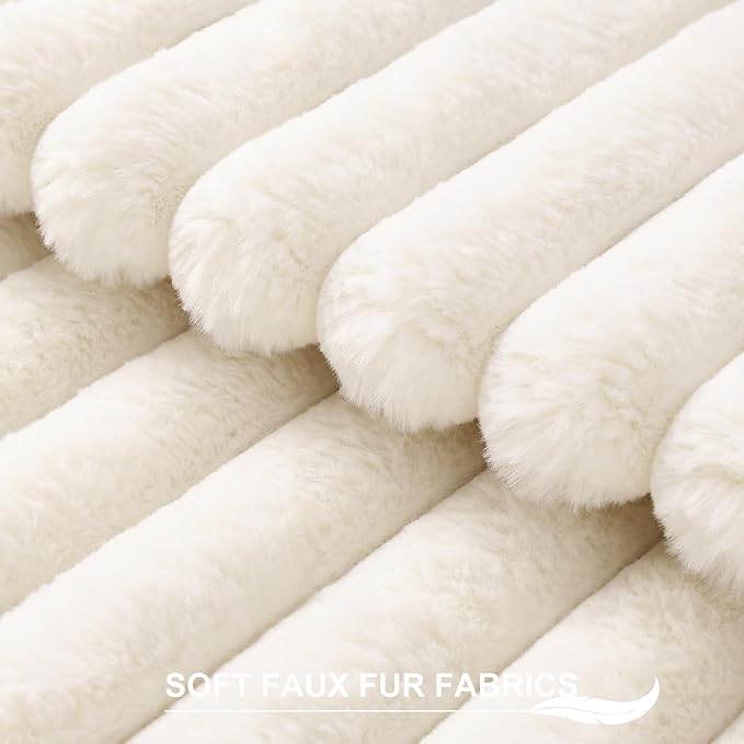 Pallene Faux Fur Plush Lumbar Spring Throw Pillow Covers 12x20 Set of 2, Luxury Soft Fluffy Striped Decorative Pillow Covers for Sofa, Couch, Living Room, Cream White
