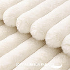 Pallene Faux Fur Plush Spring Throw Pillow Covers 24x24 Set of 2, Luxury Soft Fluffy Striped Decorative Pillow Covers for Sofa, Couch, Living Room, Cream White