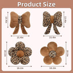 2Pcs Leopard Print Bow Throw Pillow Furry Bow Plush Pillows Cute Flower Plush Pillow Cheetah Home Decor Stuffed Bow Lumbar Pillow for Bed Couch Living Room Decor (Brown, 18.1in Bowknot)