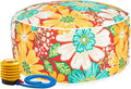 Magpie Fabrics Indoor/Outdoor Inflatable Stool Ottoman Pouf, Water Repellent Round Footrest Footstool with Foot Pump D20 xH9, Portable for Patio Garden Camping, Embry Red Hibiscus