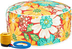 Magpie Fabrics Indoor/Outdoor Inflatable Stool Ottoman Pouf, Water Repellent Round Footrest Footstool with Foot Pump D20 xH9, Portable for Patio Garden Camping, Embry Red Hibiscus