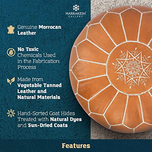 Marrakesh Gallery Genuine Leather Round Pouf Unstuffed - Moroccan Ottoman Footstool, Footrest Cover - Boho Decor - Bohemian Living Room, Bedroom, Kids Room, Gift & Wedding - color: Tan