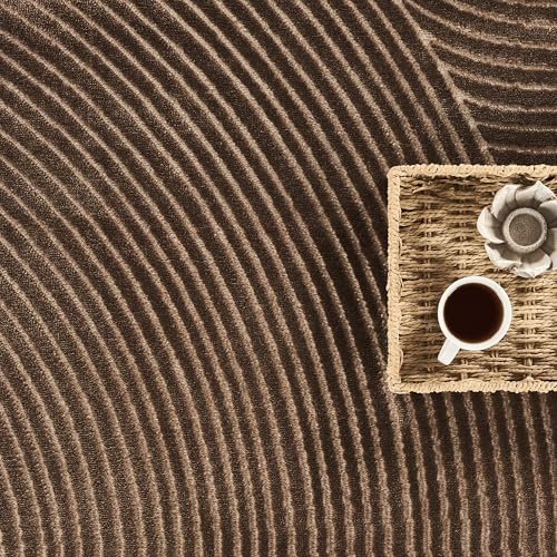 Abani Neutral Collection Brown Area Rug 6' x 9' for Living Room, Bedroom - Mid-Century Concentric Circle Design - Durable & Easy to Clean - color: Brown, size: 6' x 9' (Rectangular)