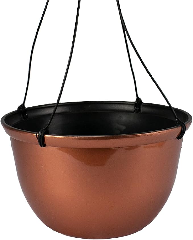 The HC Companies 11 Inch Hanging Metallic Planter - Round Hanging Basket for Indoor Outdoor Plants, Copper