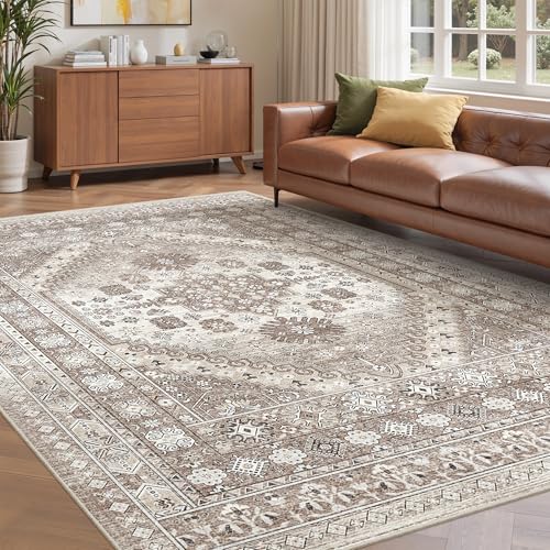 befbee 5x7 Area Rugs for Living Room,Stain Resistant Washable Rug,Non-Slip Backing Rugs for Bedroom,Kitchen,Printed Vintage Home Decor Rug (Brown/Beige, 5'x7') - color: Brown/Beige, size: 5' x 7' (Rectangular)