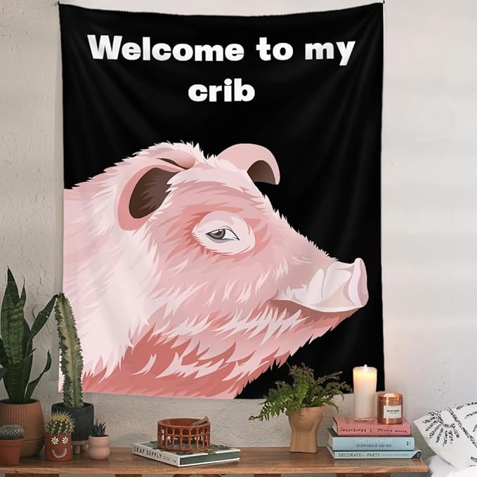 Welcome To My Crib Tapestry 36x48 Inches Funky Meme Funny Tapestry for Bedroom Vertical Fun Black Wall Tapestries Wall Hanging Arts Cute Posters for Bedroom Teens Kids Room Decoration Christmas Gifts