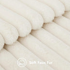 decorUhome Summer Cozy Faux Fur Throw Pillow Covers 26x26 Set of 2 Decorative Plush Striped Modern Farmhouse Boho Couch Euro Sham Pillow Cases with Velvet Back for Sofa Bed Living Room, Cream White
