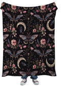 Moon Moth Throw Blanket 30"x40" Soft Cozy Lightweight Flannel,Mystical Night Garden Botanical Celestial Blankets Gifts for Women Gothic Witchy Blanekts for Couch Office Travel Home Decor