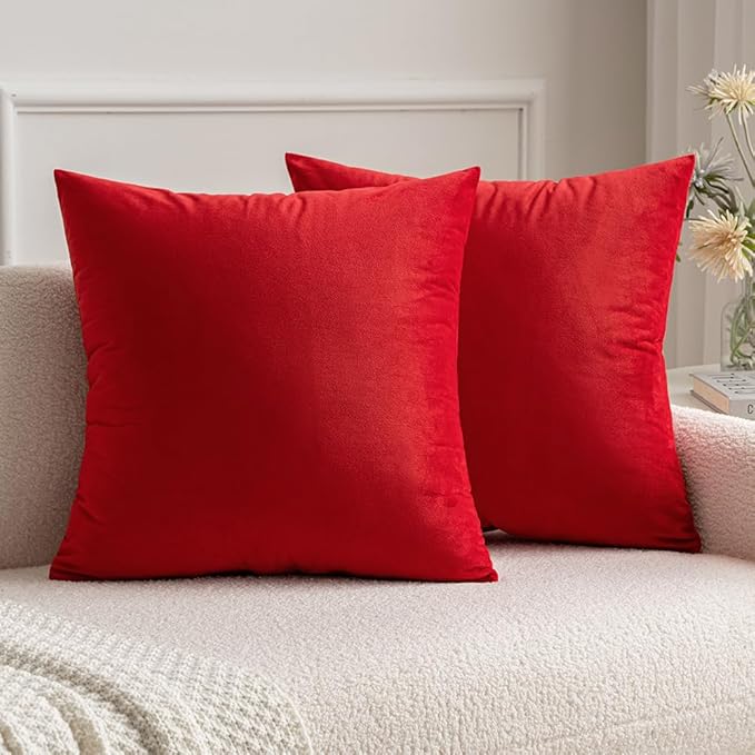 MIULEE 24x24 Inch Euro Sham Velvet Pillow Covers, Set of 2 Large Square Christmas Decorative Pillows -Bright Red Super Soft for King Bed, Sofa, Couch, Accent Chairs