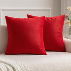 MIULEE Pack of 2 Christmas Bright Red Velvet Throw Pillow Covers 20x20 Inch Soft Solid Decorative Square Set Cushion Cases for Spring Couch Sofa Bedroom