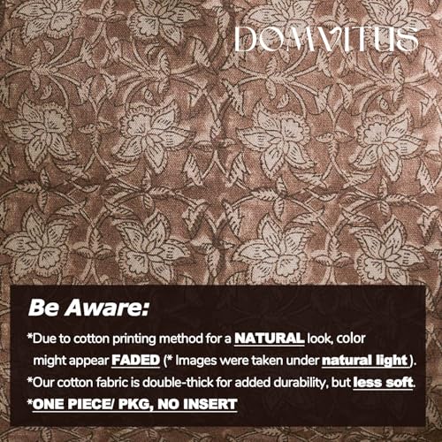 DOMVITUS Floral Pillow Covers 18x18 Throw Pillow Covers Block Print Vintage Decorative Neutral Pillow Cover for Couch Bed Living Room Brown 1PC - color: Brown, size: 18" x 18" (Pack of 1)