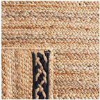 SAFAVIEH Natural Fiber Collection Area Rug - 6' Square, Natural & Black, Handmade Stripe Boho Farmhouse Rustic Braided Jute, Ideal for High Traffic Areas in Living Room, Bedroom (NFB262Z)