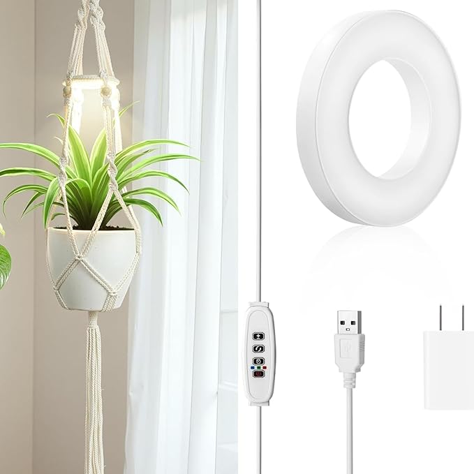 Grow Lights for Indoor Plants: Replacement Grow Light for Macrame Plant Hanger Full Spectrum Plant Light, with 3/9/12H Auto Timer Switch, 3 Colors,10 Dimming（Daylight Spectrum）
