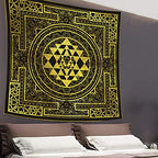 SHRAPHY Golden Sri Yantra Tapestry 60x60 Inches Mandala Sacred Geometry Decor Tapestry Yoga Meditation Spiritual Tapestries for Room Bedroom GTHYUH566
