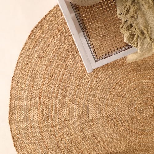 Handwoven 3FT Round Jute Area Rug Natural Reversible Rug for Bedroom Living Room Dining Room Office Kitchen and Entryway - size: 3' (Round)