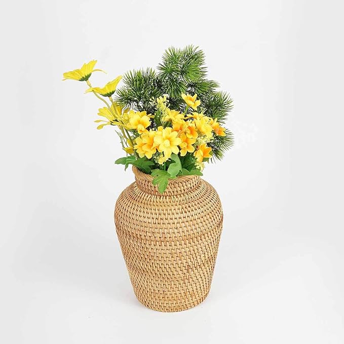 Rattan Vase Country Rustic Style Handmade Woven Plant Flower Vase Basket for Home Decor