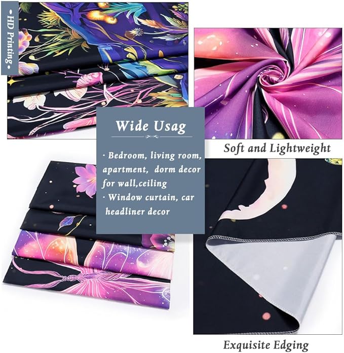 Yuiqear Blacklight Butterfly Tapestry UV Reactive Floral Plant Tapestries Trippy Nature Landscape Wall Tapestries Mysterious Starry Night Sky Tapestry Wall Hanging for Bedroom Decor