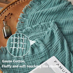 Simple&Opulence Cotton Muslin Throw Blanket for Bed, Couch, Knit Woven Gauze Blanket with Tassels, Soft Lightweight Cozy Pre-Washed Breathable Farmhouse Decoration for All-Season (Dark Green)