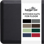 KANGAROO Thick Ergonomic Anti Fatigue Mats for Kitchen Floor, 70x24 Runner, Cushioned Standing Office Desk Mat, Waterproof Scratch Resistant Topside, Supportive All Day Comfort Padded Foam Rugs, Black