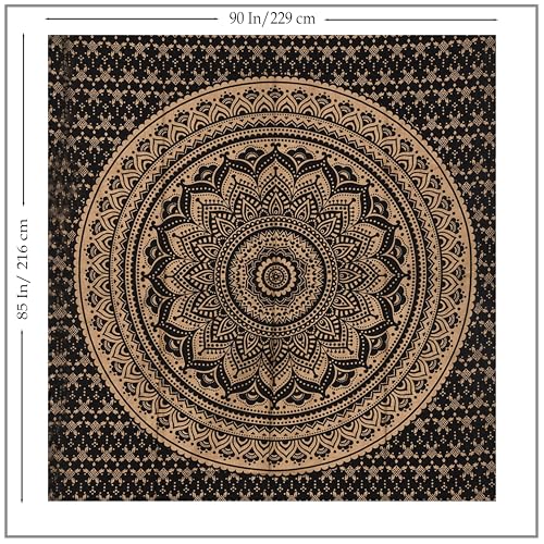 THE ART BOX Blue and Gold Ombre Mandala Tapestry – Boho Wall Hanging and Cotton Throw – Bohemian Room Décor or Queen Bedspread, 85x90 Inches - color: Gold and Blue, size: 85"L x 90"W