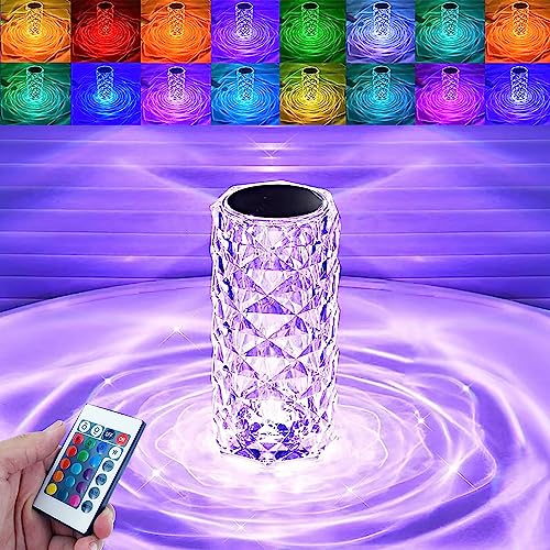Portable Crystal Table Lamp,16 Color Touch Control Rechargeable Lamp,Crystal Bedside Lamp,Night Light,Room Decor Desk Lamp,Bedroom,Living Room,Kitchen,Dining Room Lamp (16-Color Rose) - color: 16-Color Rose