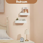 Hanging Wall Basket, Adhesive Wall-Mounted Organizer for Storage, Plastic Wicker Woven Storage Shelves for Kitchen, Bedroom, Bathroom, Livingroom, 2-Pack, Off White Color