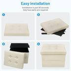 Storage Ottoman Foot Rest Stool, Small Leather Storage Ottomans Bench, Folding Footstool with Side Pockets, Foot Rest Under Desk for Living Room Bedroom, 16x12x12 in, Beige