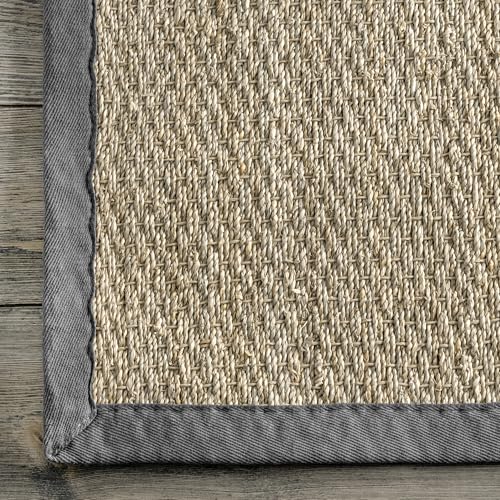 Nuloom Elijah Dark Grey/Natural, 8' Round, Basketweave, Seagrass, Soft and Textured, High Traffic, Stain Resistant, Easy Clean, Durable Area Rug for Bedroom, Living Room, Dining, Den, Foyer, Entryway - color: Dark Grey, size: 8' (Round)