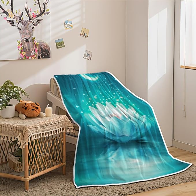 Galaxy Space Throw Blanket Moon Flower Stars Print Decor Soft Warm Cozy Blanket Plush Teal Throws Blankets for Women Girls Kids Couch Travel Livingroom Bedroom Decor 50 x 60 Inch