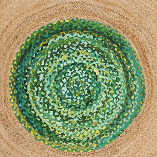 SAFAVIEH Cape Cod Collection 5' Round Green / Natural CAP701Y Handmade Boho Fringe Jute & Cotton Area Rug - color: Green/Natural, size: 5' (Round)