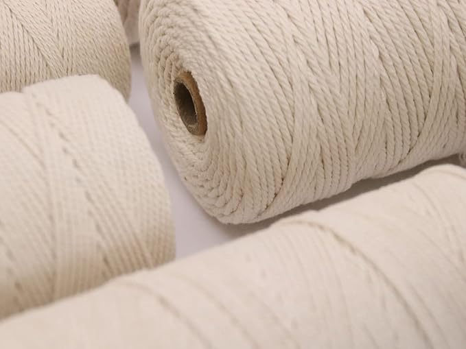 Cotton Macrame Cord 3mm 328yards Natural Colored Macrame Supplies, Soft Craft Cotton Rope for Plant Hanger Wall Hanger Dreamcatcher (Beige)