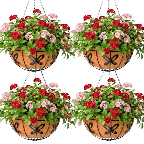 Metal 10 inch Round Planter, 4 Pack Hanging Wire Basket with Coco Fiber Liners for Outdoor Plants, Garden, Patio, Deck, Porch - size: 10 Inch, style: Butterfly