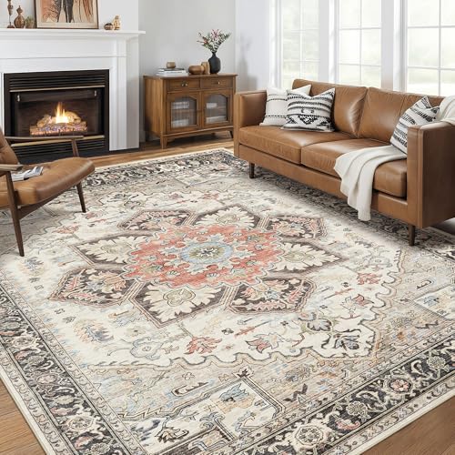 12x18 Area Rugs for Living Room - Large Carpet Ultra Thin Soft Washable Oriental Vintage Floral Distressed Big Indoor Carpets for Bedroom Nursery Dorm Home Decor Aesthetic - Multi Cream - color: Multi Cream, size: 12' x 18' (Rectangular)