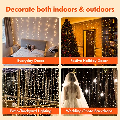 Twinkle Star 300 LED Curtain String Lights, 8 Modes Plug in Fairy Lights for Bedroom,Wedding,Party,Birthday, Hanging Twinkle Light for Indoor Outdoor Wall Window Backdrop Decoration, Warm White - color: *Warm white, size: 300 LED