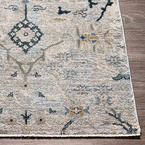 Hauteloom Octavia Living Room, Bedroom Area Rug - Floral Medallion Distressed Border Botanical - Traditional Oushak Oriental Transitional Turkish - Medium Gray, Beige, Taupe, Gray, Cream - 2' x 2'11" - color: Medium Gray, Beige, Taupe / Barkisland, size: