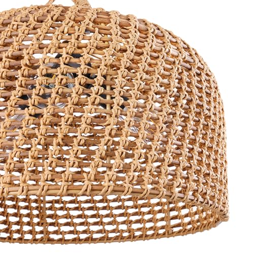 LamQee 18 Inch Rattan Farmhouse Chandelier, 3-Lights Boho Large Pendant Light with Dome Wicker Shade, Rustic Hand Woven Hanging Lighting Fixture for Dining Room, Kitchen Island, Entryway, Foyer - color: Natural