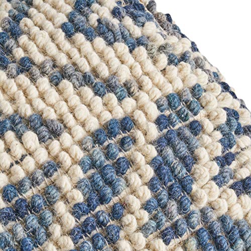 Foamma Pouf Ottoman Natural and Blue, 16"x16"x16" - Square Ottoman Foot Rest for Living Room and Bedroom, Pouf Footstool with Handcrafted Wool Cover, Foot Rest for Couch, Boho Furniture for Home - color: Natural + Blue