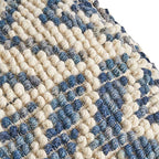 Foamma Pouf Ottoman Natural and Blue, 16"x16"x16" - Square Ottoman Foot Rest for Living Room and Bedroom, Pouf Footstool with Handcrafted Wool Cover, Foot Rest for Couch, Boho Furniture for Home - color: Natural + Blue