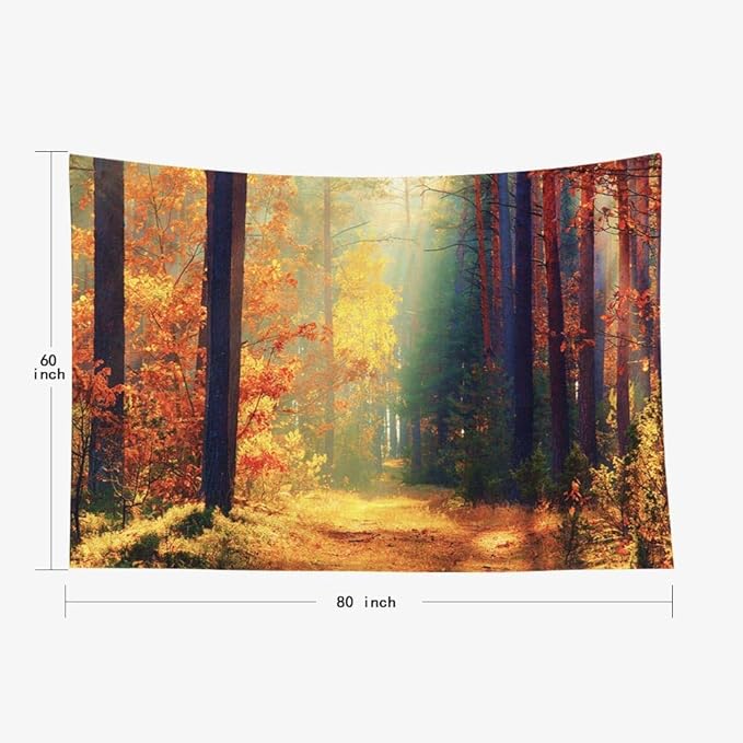 EMMTEEY Forest Tapestry: Sunlight in Fall Forest Path Autumn Landscape Wall Art - 80x60 Living Room Tapestry