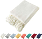 Homiest Decorative Knitted Throw with Fringe, Lightweight Acrylic Knit Blanket, Soft & Cozy Tassel Blanket for Couch, Sofa, Bed (Ivory White, 60 x 80 Inch)
