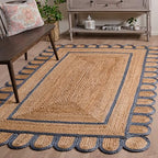 SAFAVIEH Area Rug 6x9 - Natural Fiber Collection - Natural & Blue, Handmade Jute, Ideal for Living Room, Bedroom, Dining Space (NFB125M) - color: Natural/Blue, size: 6' x 9' (Rectangular)