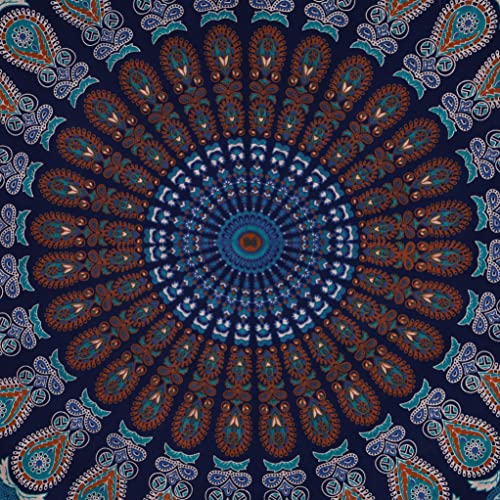 Bless International Handmade Indian hippie Bohemian Psychedelic Peacock Mandala Wall hanging College Dorm Beach Throws Table Cloth Bedding Tapestry (Blue Green, King(88x104Inches)(225x265Cms)) - color: Blue Green, size: 104"L x 88"W