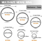 Ewparts Multi Size Metal Rings for Crafts 60 Pack Macrame Metal O Ring 3mm Thick None Welded Craft Rings for Sewing,Dog Leash,Dog Collor,Macrame Plant Hanger,Jewelry Making,Curtain,Keychain,Lanyard