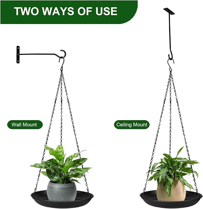 ARTORA Metal Plant Hanger, Indoor Decorative Wall Plant Hanging Basket Black Pot Holder Ceiling Flower Planter Hanging Chain with Long Hook (2 Pack)