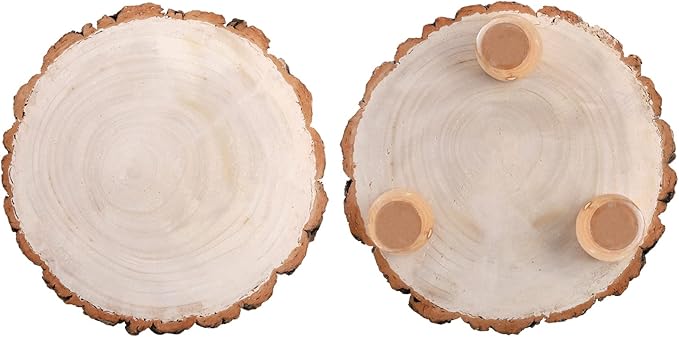 Frcctre 11 Inch Wood Cake Stand, Round Wooden Cupcake Pedestal, Paulownia Woods Slice with Legs, Rustic Cake Holder Wooden Serving Tray Serving Board Display Wood Plant Stand