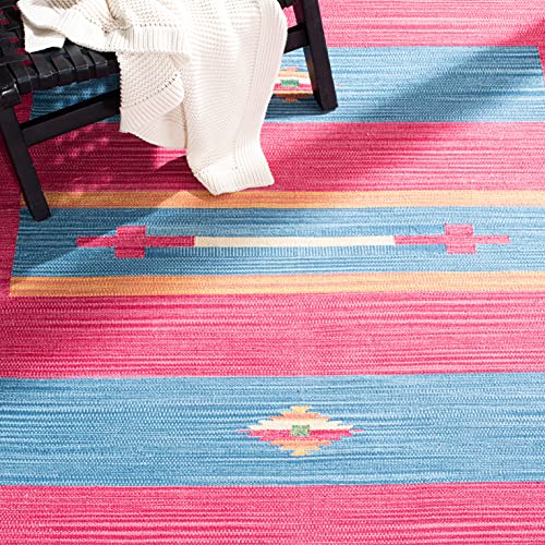 SAFAVIEH Area Rug 8x10 - Montauk Collection - Large - Red & Blue, Handmade Cotton, Boho Style, Ideal for Living Room, Bedroom, Office, Dining Space (MTK551Q) - size: 8' x 10' (Rectangular)
