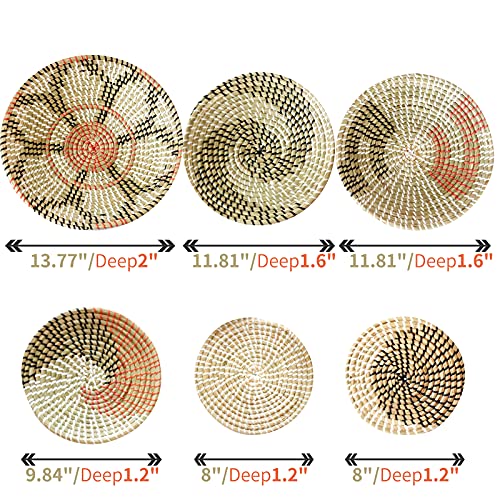 Boho Wall Basket Decor Set of 6 - Hanging Woven Basket Wall Decor, Handcrafted Round Flat Seagrass Baskets Wall Art, for Modern、Farmhouse、Home - Unique Modern Wall Basket Decor - style: Modern Classics