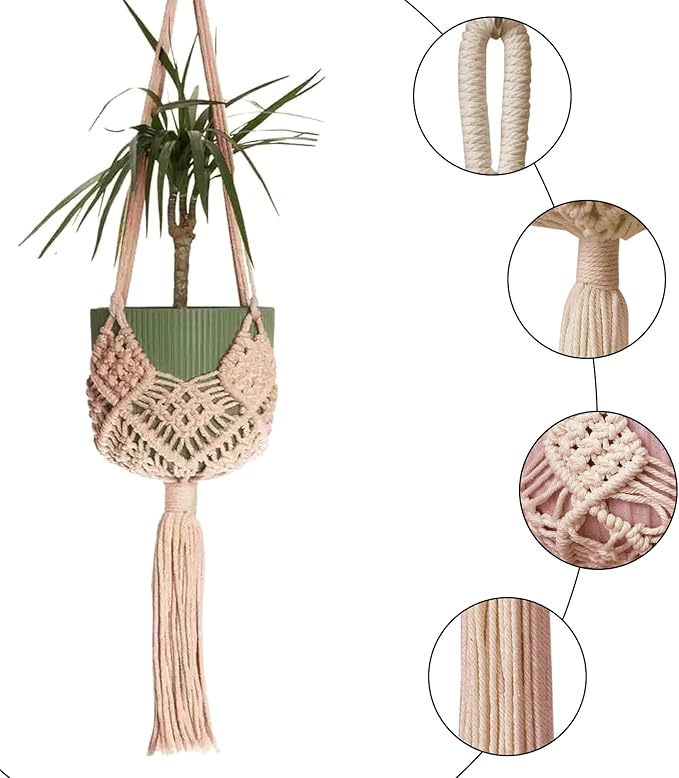 2 Pack Macrame Hanging Planters with Patterns - Stylish Plant Hangers Crochet Boho Plant Holder Hanging Plant Basket for Up to 6 Inch Pots(Caramel)